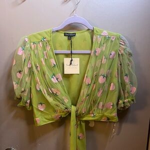 Green and Pink Strawberry Crop Top